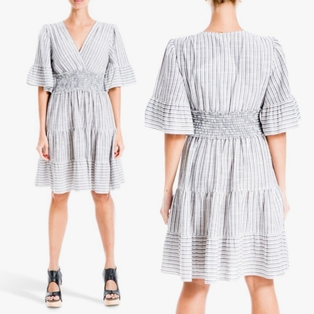 Max Studio Linen Blend French Ticking Dress Large